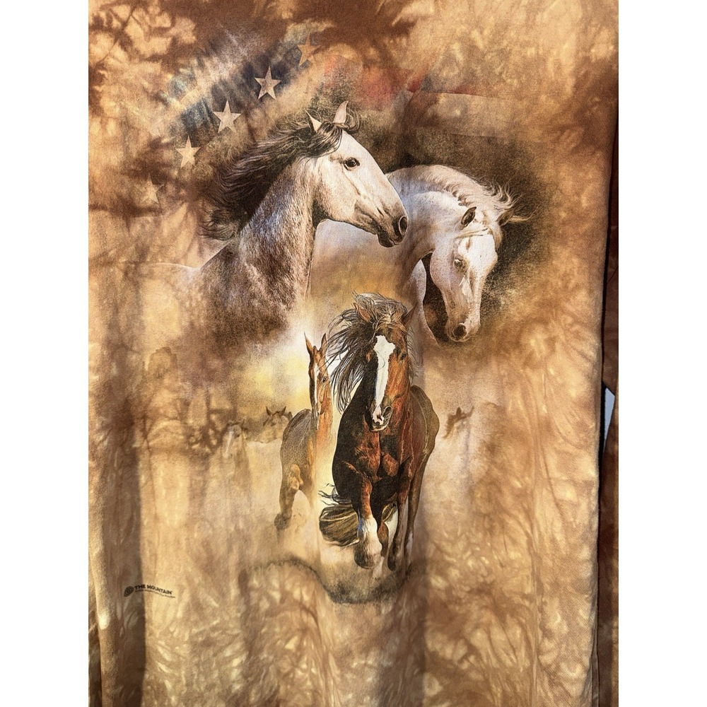 The MOUNTAIN Men's T Shirt Wild Horses US Flag Brown Tie Dye 2020 Size 2XL